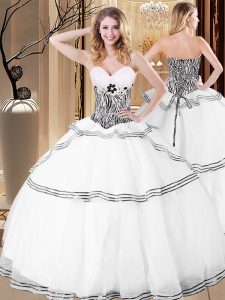 Amazing Ball Gowns Quince Ball Gowns White Sweetheart Organza Sleeveless Floor Length Lace Up