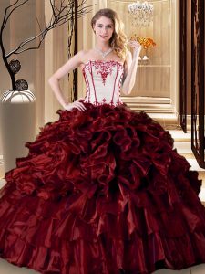 Ruffles Quinceanera Dresses Wine Red Lace Up Sleeveless Floor Length