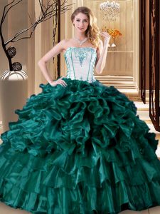 Strapless Sleeveless Organza Quinceanera Gown Ruffles and Ruffled Layers Lace Up